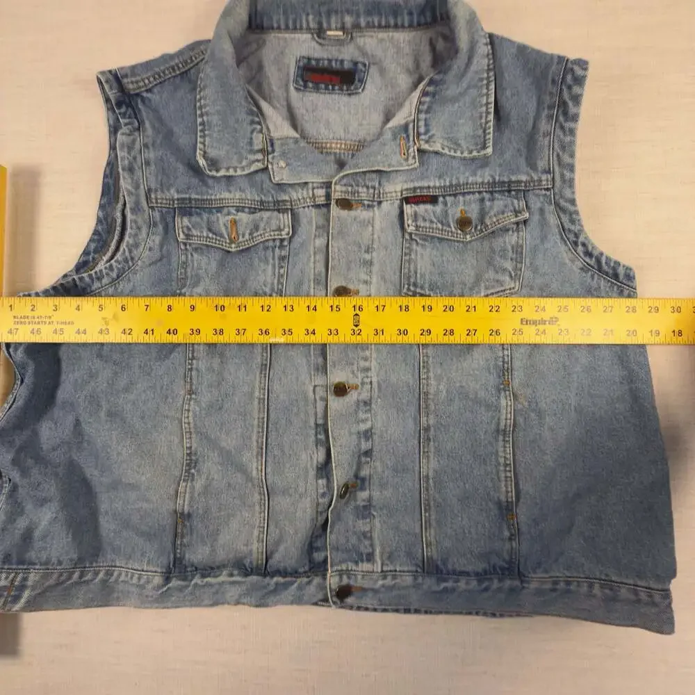 Jerxxs Vintage Denim Vest Blue Button Front